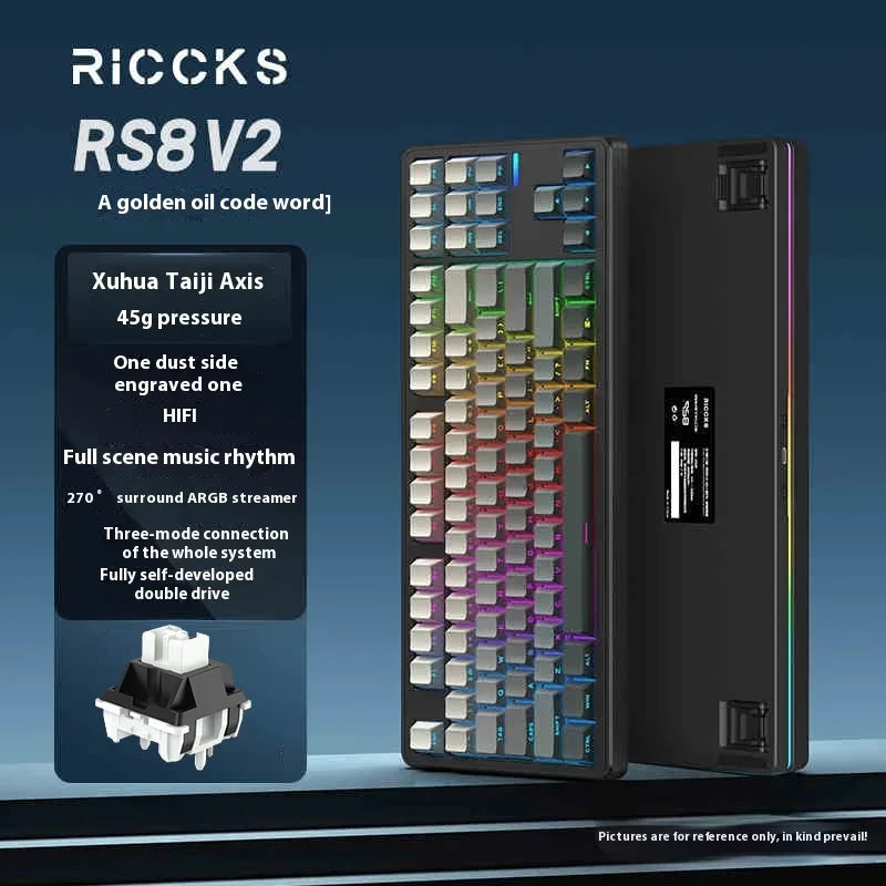Riccks RS8 V2 Wireless Gaming Mechanical Keyboard Bluetooth 2.4G Wired 8000mAh RGB Hotswap Support QMK-VIA Keyboard for pc Gamer