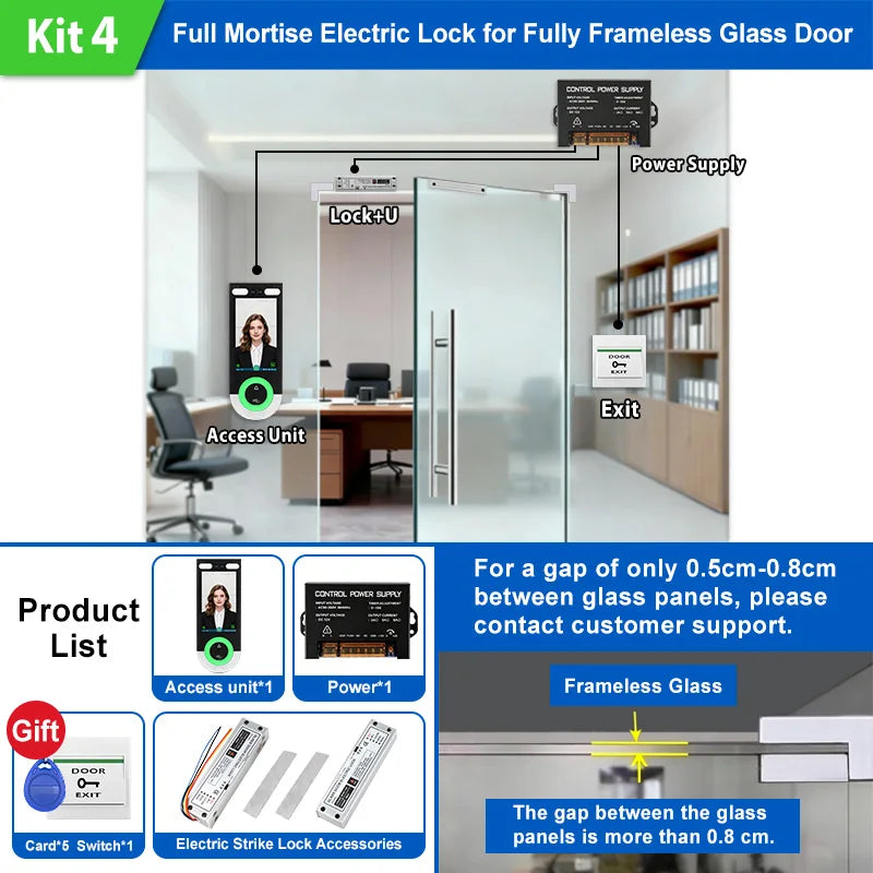 5.5-inch Aluminum Alloy Biometric Face Palm QR RFID Access Control Terminal with Video Intercom Cloud PC Software TCP/IP USB