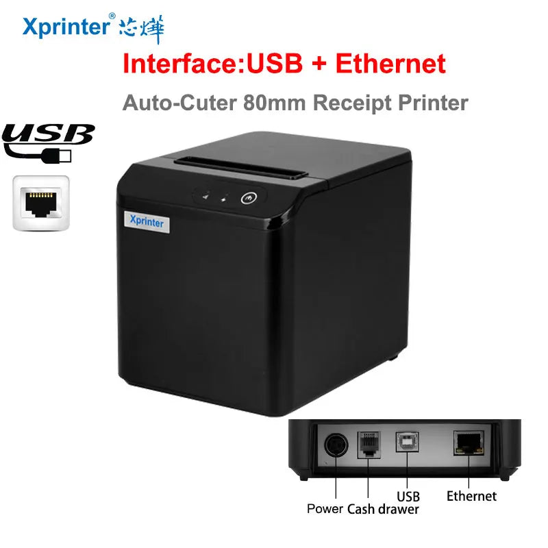 Xprinter 80mm Auto Cuter Thermal Receipt Kitchen POS Printer Mini USB LAN Mini Printer With Order Reminder Support Mac/IOS