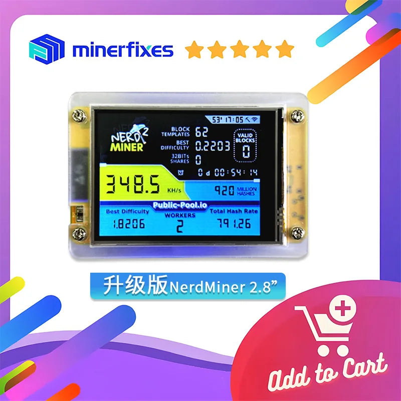 New nerdminer v3 2.8-inch 350kh/s or 1000kh/s BTC Solo Lottery mining Crypto miners Bitcoin Miner Solo Mining Machine nmminer