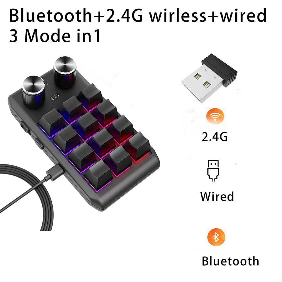 Bluetooth Programming Macro Custom Keyboard RGB 12 Keys 2 Knobs Copy Paste Photoshop Gaming Keypad Mechanical Hotswap Macropad