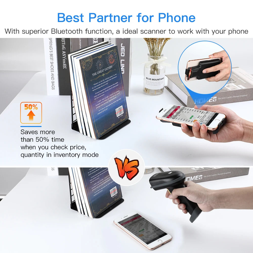Eyoyo EY-017P 2D Back Clip Bluetooth Barcode Scanner Portable Barcode Reader Data Matrix 1D 2D QR Scanner Android IOS Phone