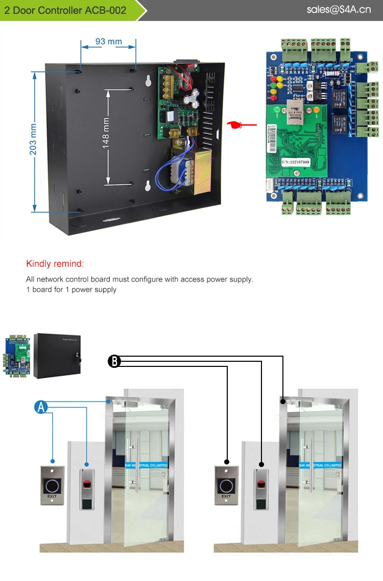 S4A Four Door Network Access Control Panel Board With Software Communication Protocol TCP/IP Board Wiegand Reader for 4 Door Use