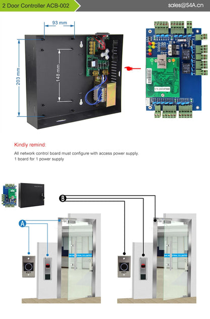 S4A Four Door Network Access Control Panel Board With Software Communication Protocol TCP/IP Board Wiegand Reader for 4 Door Use