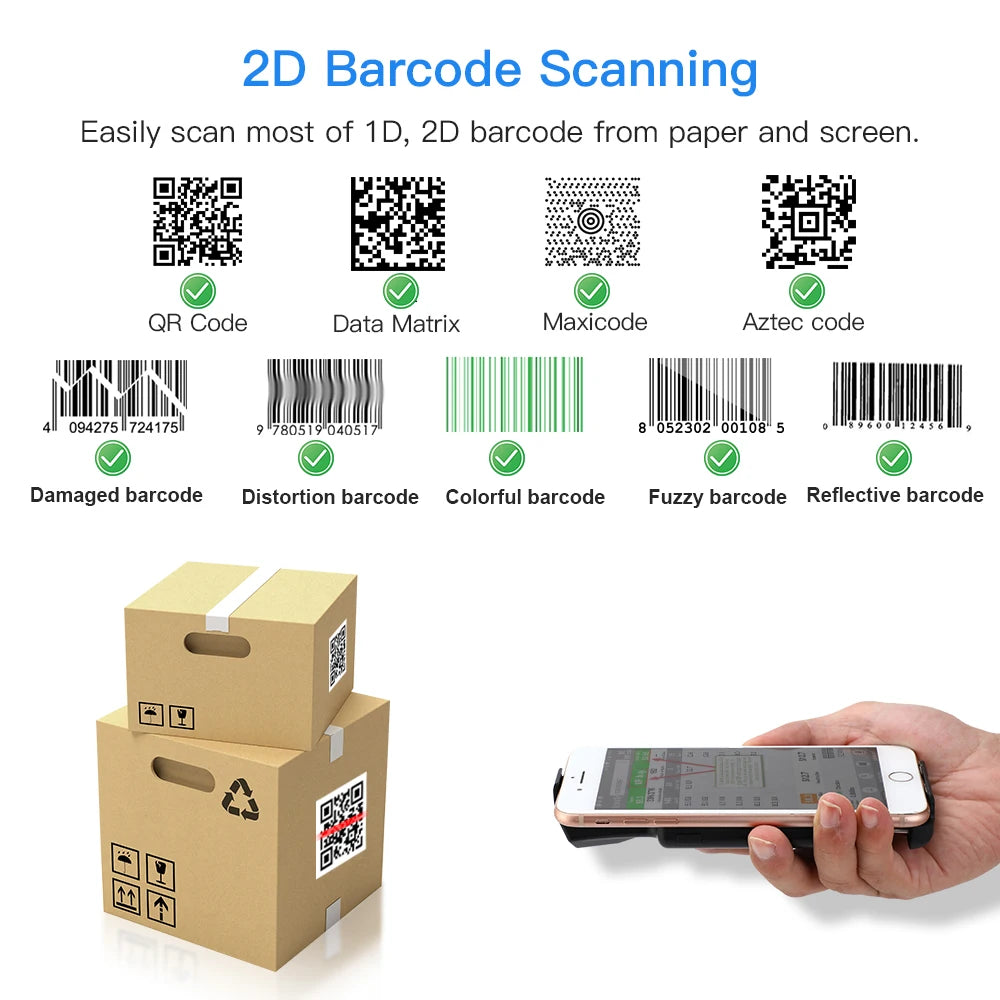 Eyoyo EY-017P 2D Back Clip Bluetooth Barcode Scanner Portable Barcode Reader Data Matrix 1D 2D QR Scanner Android IOS Phone