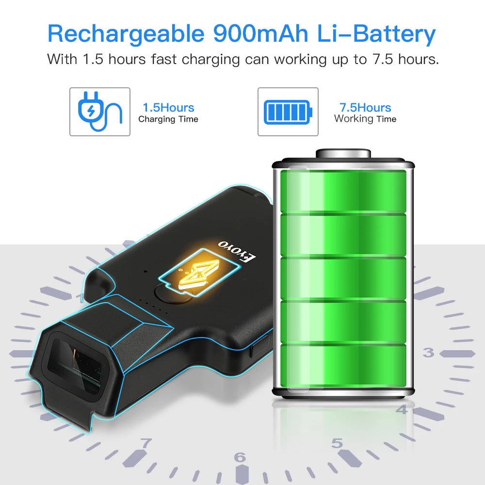 Eyoyo EY-017P 2D Back Clip Bluetooth Barcode Scanner Portable Barcode Reader Data Matrix 1D 2D QR Scanner Android IOS Phone