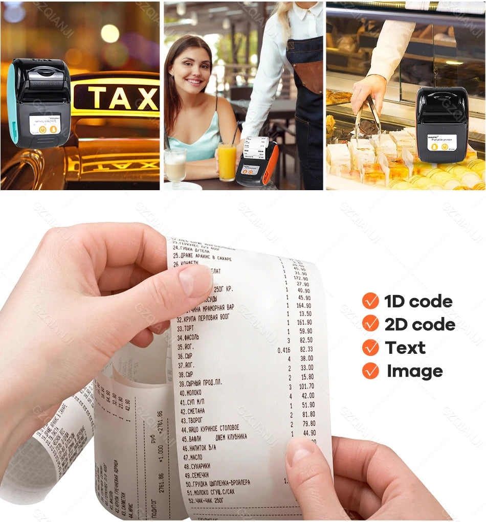 PT-210 58mm 2'' Inch Mini Portable Thermal Printer Wireless Receipt POS Maker Machine Bluetooth for Windows Android iOS Printing