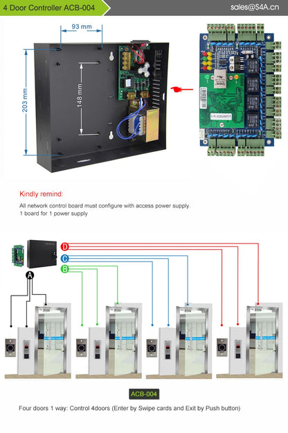 S4A Four Door Network Access Control Panel Board With Software Communication Protocol TCP/IP Board Wiegand Reader for 4 Door Use