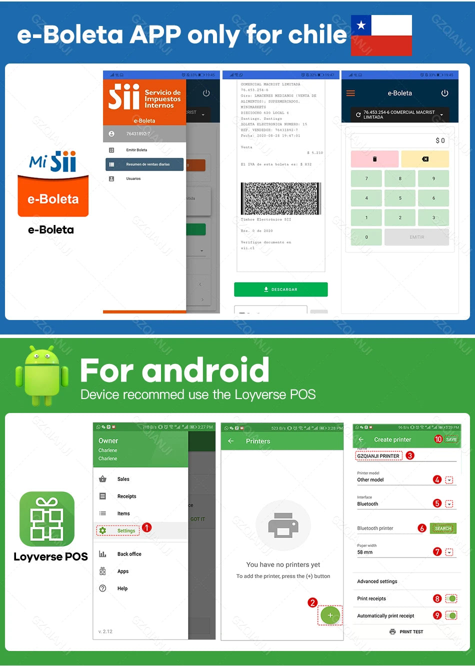 PT-210 58mm 2'' Inch Mini Portable Thermal Printer Wireless Receipt POS Maker Machine Bluetooth for Windows Android iOS Printing