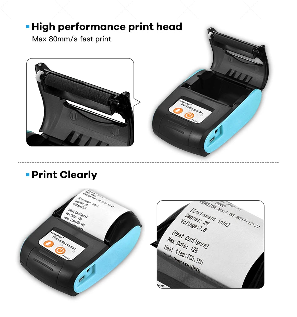 PT-210 58mm 2'' Inch Mini Portable Thermal Printer Wireless Receipt POS Maker Machine Bluetooth for Windows Android iOS Printing