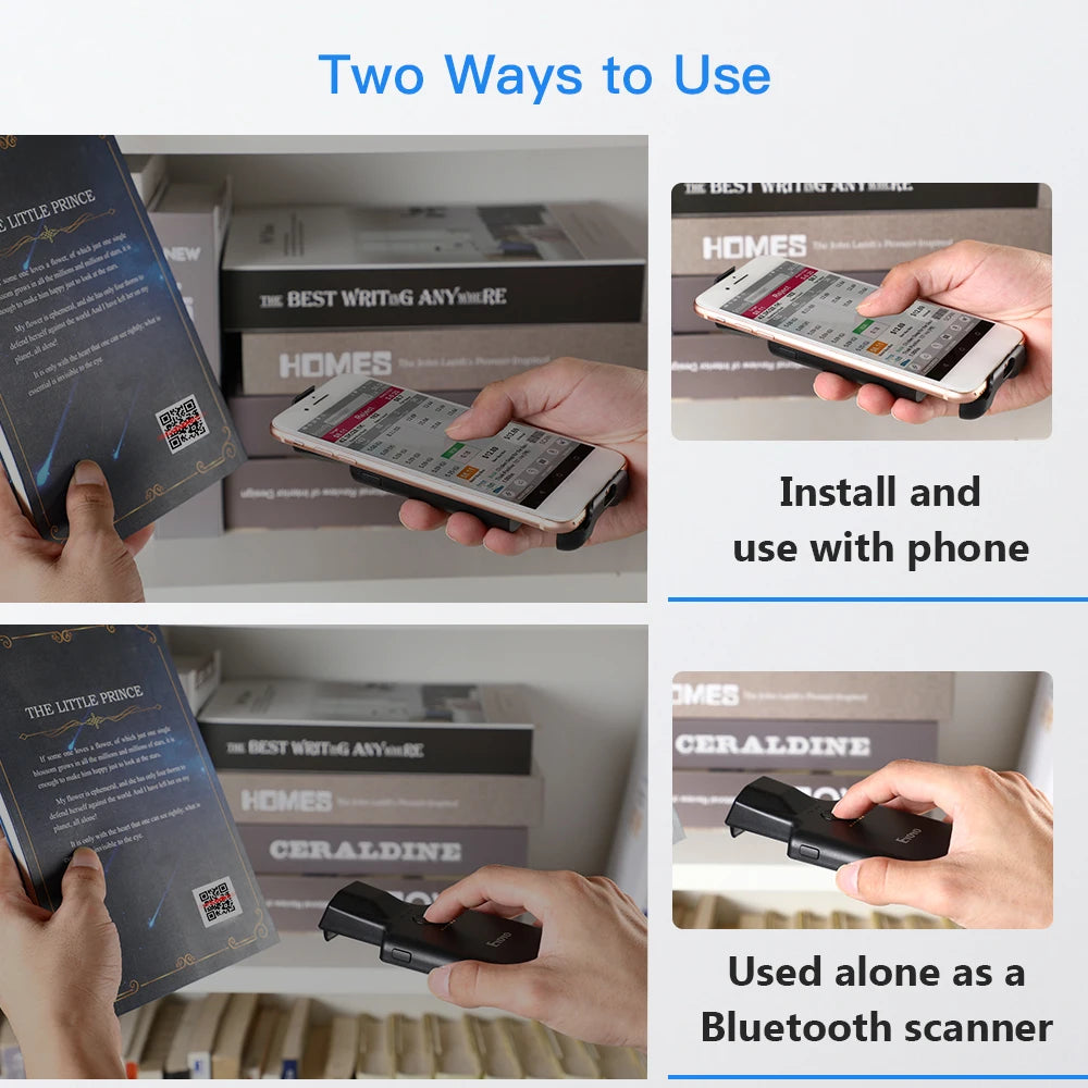 Eyoyo EY-017P 2D Back Clip Bluetooth Barcode Scanner Portable Barcode Reader Data Matrix 1D 2D QR Scanner Android IOS Phone