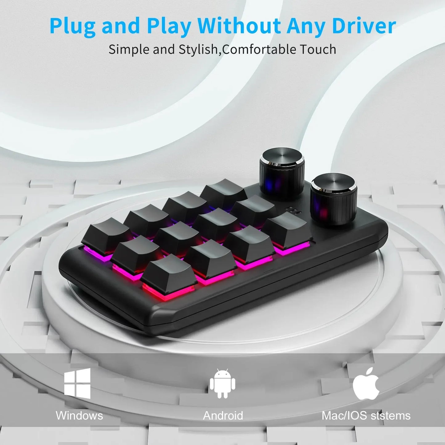 Bluetooth Programming Macro Custom Keyboard RGB 12 Keys 2 Knobs Copy Paste Photoshop Gaming Keypad Mechanical Hotswap Macropad