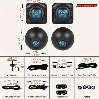 Car Camera, 360° Surround Bird View, Four Way Left/Right/Front/Rear View, AHD 1080P/720P, Universally Applicable