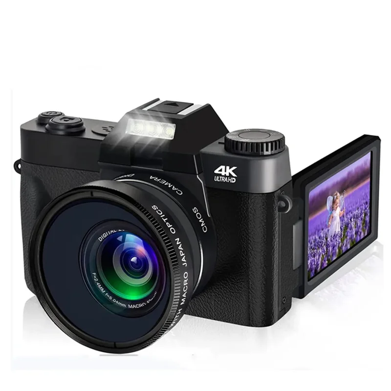 CABE-Digital Camera 4K HD Camcorder WIFI Webcam Wide Angle Lens 16X Digital Zoom 48MP 3 Inch Flip Screen Recorder