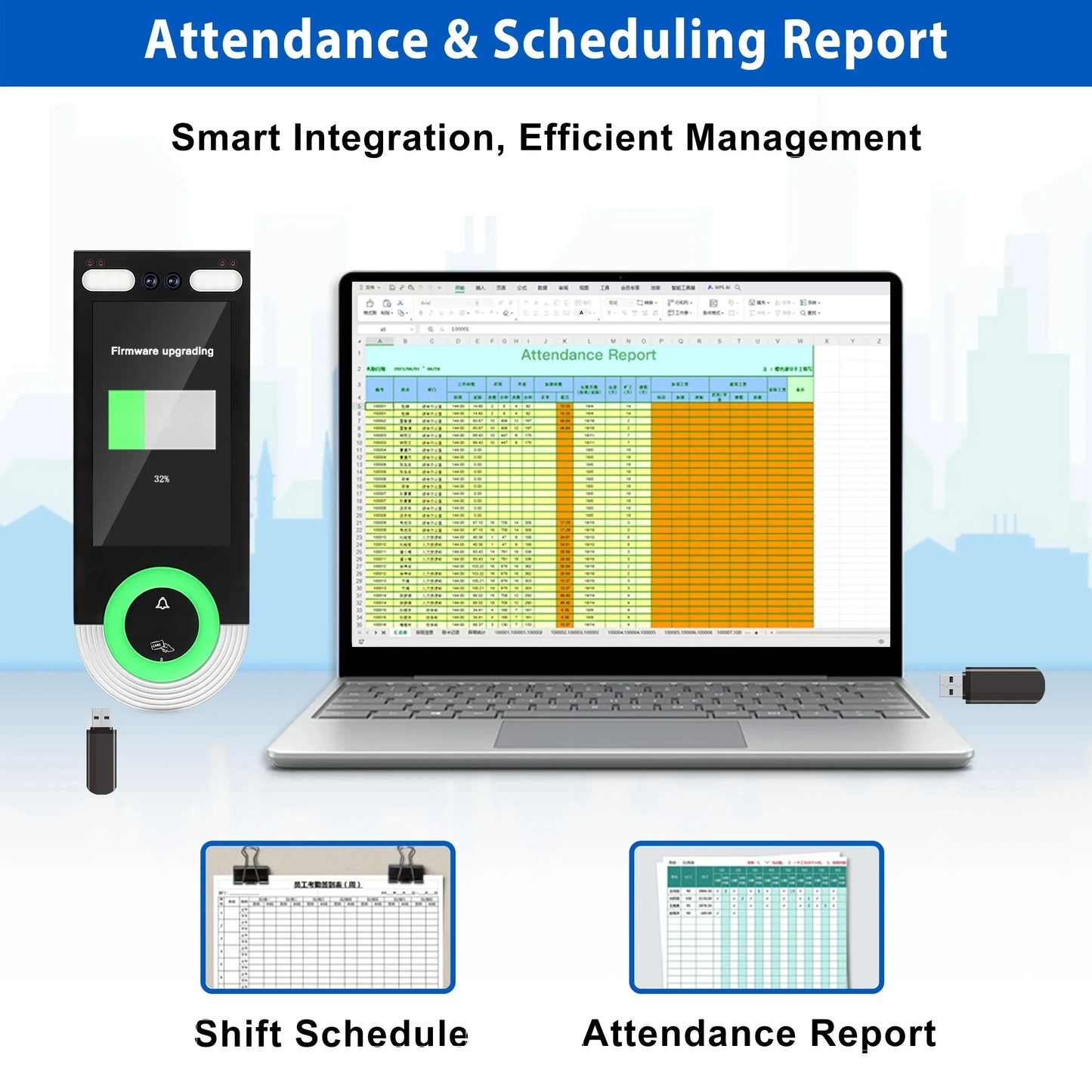 5.5-inch Aluminum Alloy Biometric Face Palm QR RFID Access Control Terminal with Video Intercom Cloud PC Software TCP/IP USB