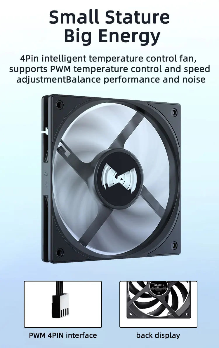TEUCER UT-12015 PC Fan 120x120x15mm Slim FDB Bearing Case Fan with PWM Sharing Technology (PST), Quiet Motor, 800–2400 RPM
