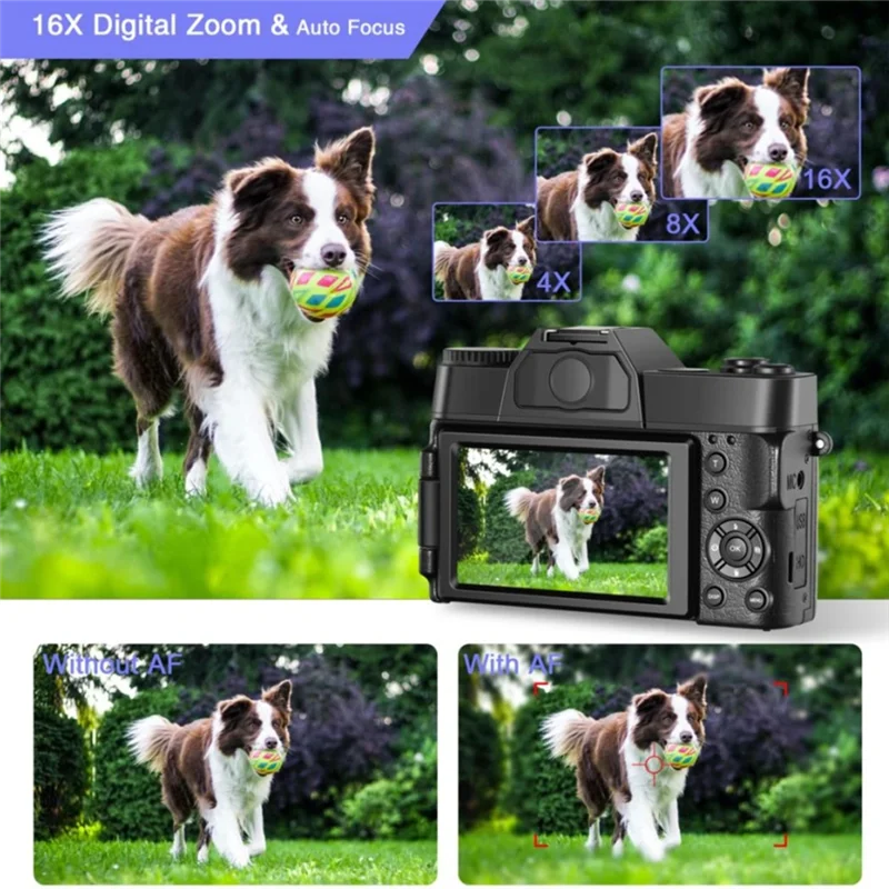 CABE-Digital Camera 4K HD Camcorder WIFI Webcam Wide Angle Lens 16X Digital Zoom 48MP 3 Inch Flip Screen Recorder