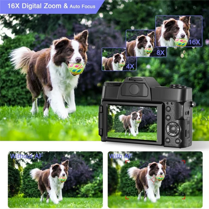 CABE-Digital Camera 4K HD Camcorder WIFI Webcam Wide Angle Lens 16X Digital Zoom 48MP 3 Inch Flip Screen Recorder