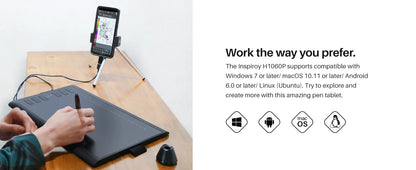 HUION Inspiroy H1060P Graphics Drawing Tablet with 8192 Pressure Sensitivity Battery-Free Stylus and 12 Customized Hot Keys, 10