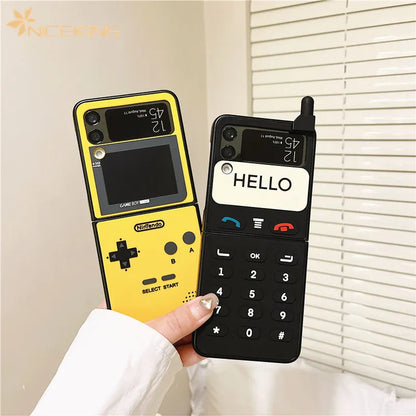 3D Antenna Game Boy Phone Case For Samsung Galaxy Z Flip 6 5 Luxury Hard Plastic Frame Silicone Cover For Samsung Z Flip 3 4 5G
