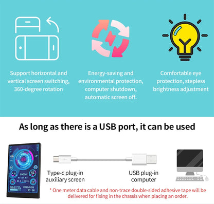 3.5 Inch Type-C Secondary Screen for Computer CPU RAM GPU HDD Monitor 320*480 IPS LCD ISB Display TURZX Software NO AIDA64