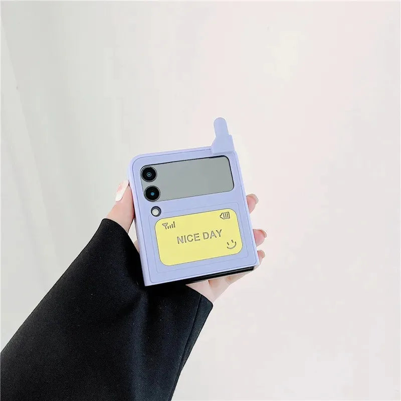 3D Antenna Game Boy Phone Case For Samsung Galaxy Z Flip 6 5 Luxury Hard Plastic Frame Silicone Cover For Samsung Z Flip 3 4 5G