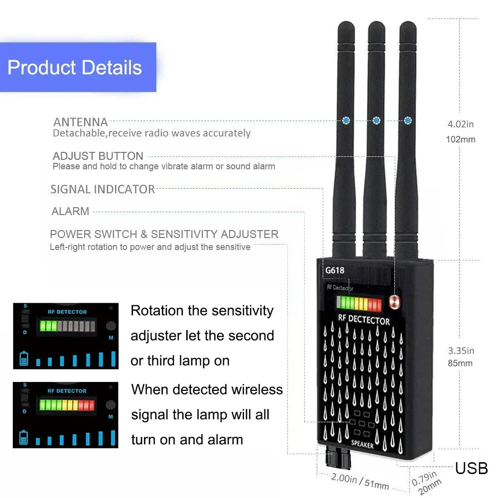 Wifi Hidden Camera RF uav Detector Audio Bug GPS Anti Spy Gadgets GSM 2G 3G 4G 5G All Signal Jammer gps Tracker Blocker Device