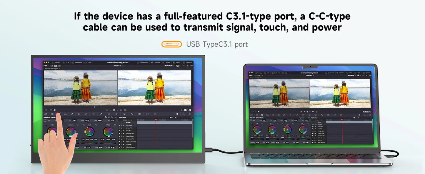 UPERFECT 15.6 inch Portable Monitor Touchscreen 1080P 10-Point Touch Gaming Display With Protective Sleeve VESA For Laptop Phone