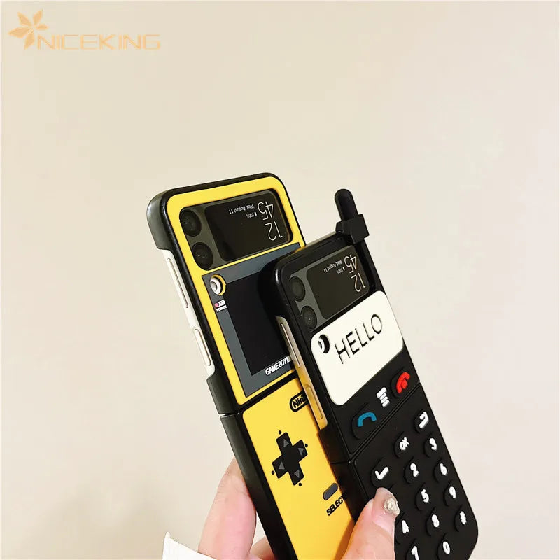 3D Antenna Game Boy Phone Case For Samsung Galaxy Z Flip 6 5 Luxury Hard Plastic Frame Silicone Cover For Samsung Z Flip 3 4 5G