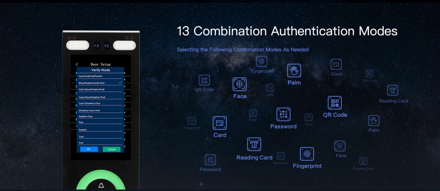 5.5-inch Aluminum Alloy Biometric Face Palm QR RFID Access Control Terminal with Video Intercom Cloud PC Software TCP/IP USB