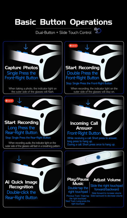 AI Smart Translation Smart Glasses 8 Million HD Camera Optical Image Stabilization Dual Microphone Noise Reduction Smart Glasses