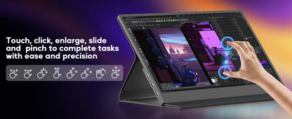 UPERFECT 15.6 inch Portable Monitor Touchscreen 1080P 10-Point Touch Gaming Display With Protective Sleeve VESA For Laptop Phone