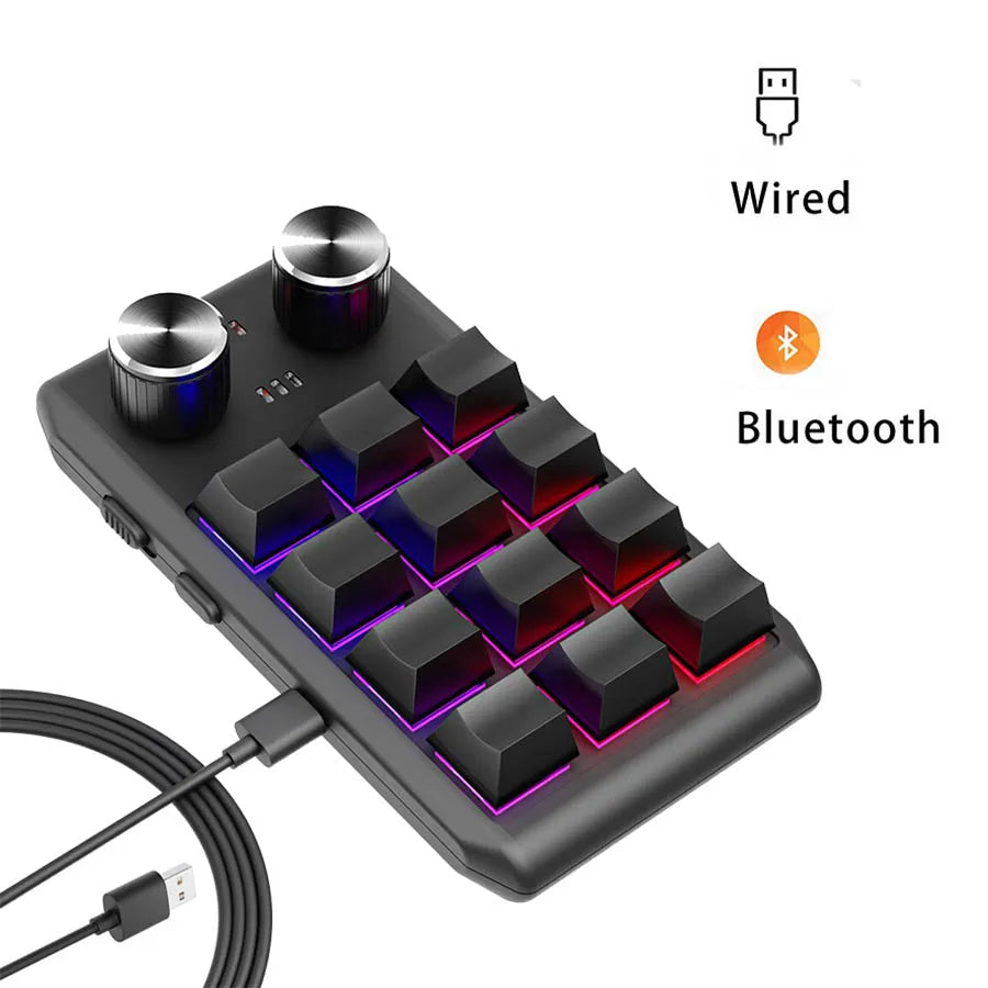 Bluetooth Programming Macro Custom Keyboard RGB 12 Keys 2 Knobs Copy Paste Photoshop Gaming Keypad Mechanical Hotswap Macropad
