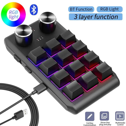 Bluetooth Programming Macro Custom Keyboard RGB 12 Keys 2 Knobs Copy Paste Photoshop Gaming Keypad Mechanical Hotswap Macropad