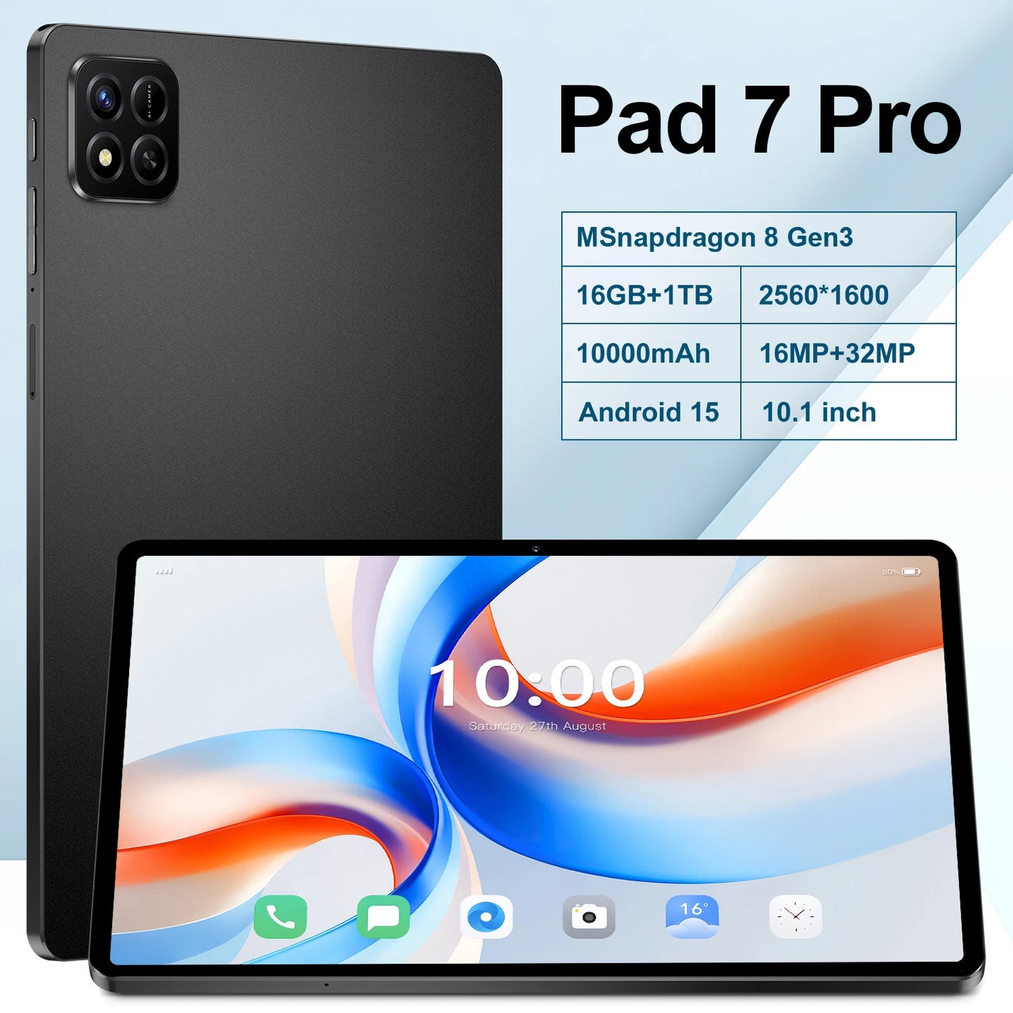 2025 New Original Tablet Pad 7 Pro Snapdragon 10.1inch High-Definition Screen Global 10000mAh 5G Dual Card WiFi Tablet