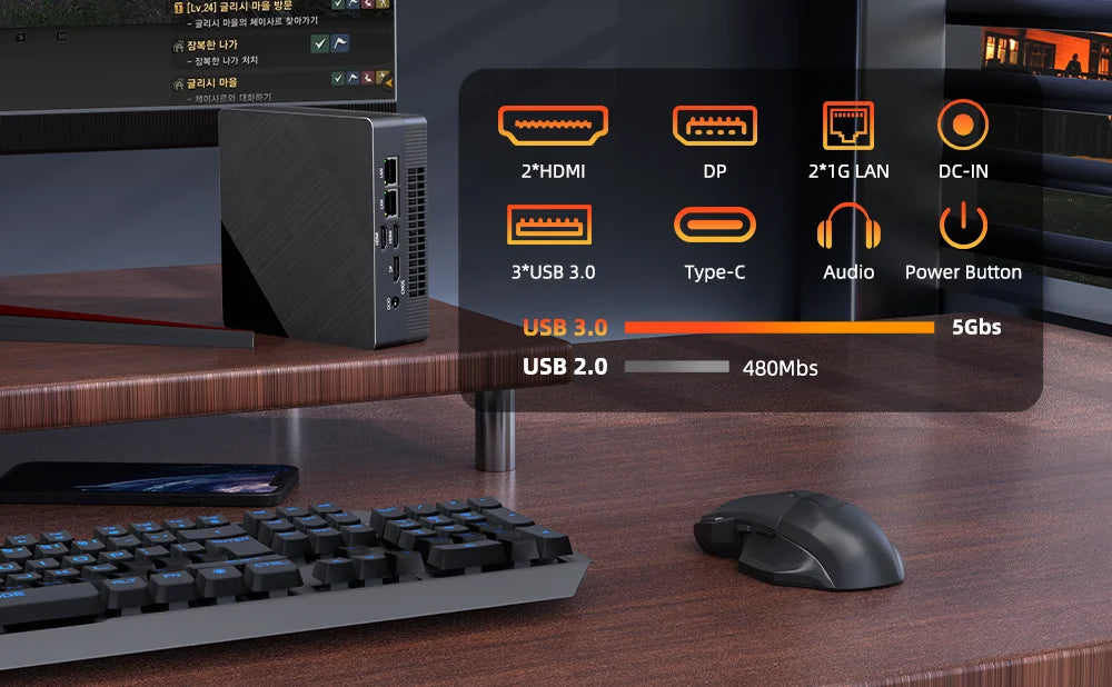 TexHoo Mini PC Computer Gaming AMD Ryzen7 5800H Pocket Dual HDMI LAN WIFI6 Windows 11 Pro NUC Office DDR4 NVMe Four Display