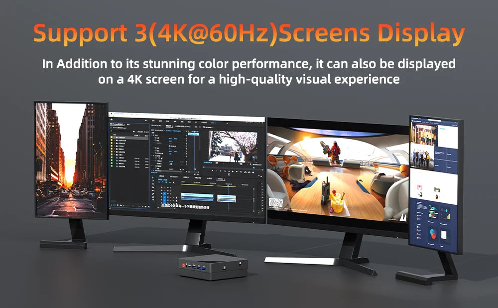 TexHoo Mini PC Computer Gaming AMD Ryzen7 5800H Pocket Dual HDMI LAN WIFI6 Windows 11 Pro NUC Office DDR4 NVMe Four Display