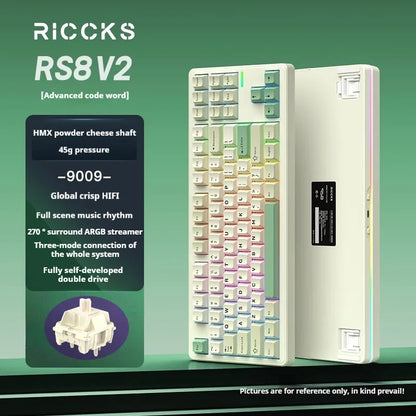 Riccks RS8 V2 Wireless Gaming Mechanical Keyboard Bluetooth 2.4G Wired 8000mAh RGB Hotswap Support QMK-VIA Keyboard for pc Gamer