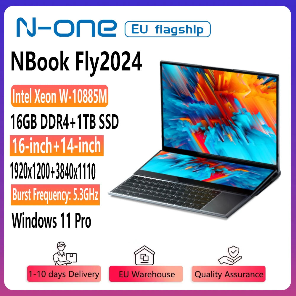 N-one NBook Fly 16+14 Inch Touch Screen Intel Xeon W-10885M Laptop 16GB+1TB SSD(Up to 5.3GHz) Gaming Computer Business Notebo