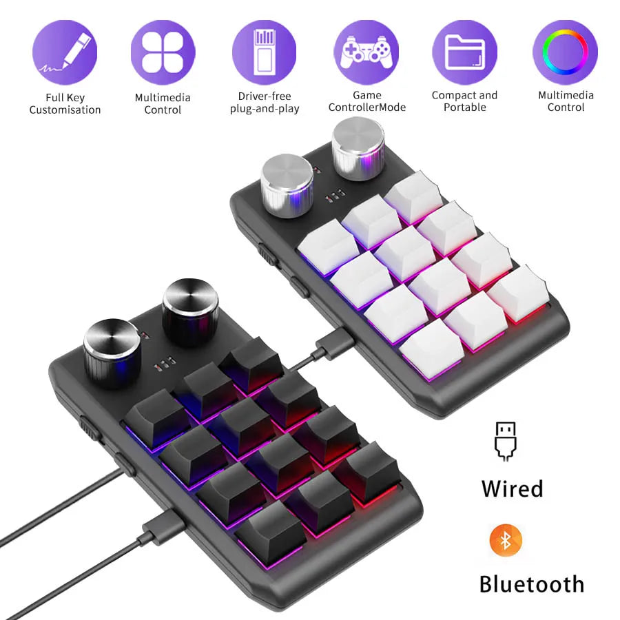 Bluetooth Programming Macro Custom Keyboard RGB 12 Keys 2 Knobs Copy Paste Photoshop Gaming Keypad Mechanical Hotswap Macropad