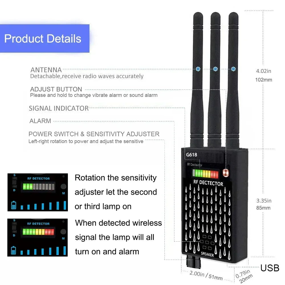 Super Sensitive Audio Bug Detector Camera Detector GSM GPS Full Range RF Bug Tracker Detectors Anti Spy Gadgets G618W G618 G318