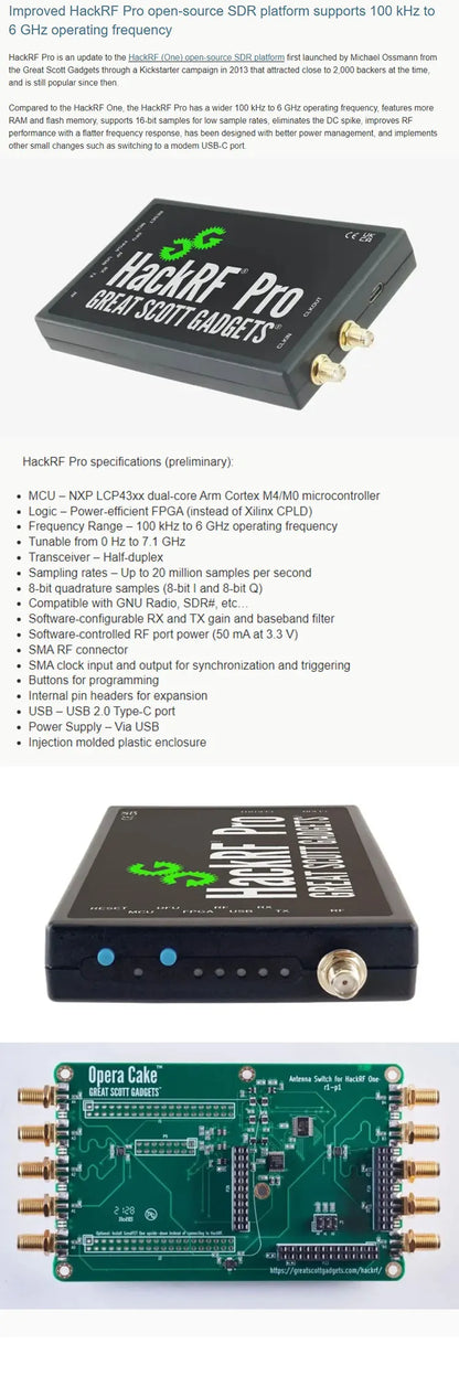 HackRF Pro - Open Source SDR Platform, 100kHz-6GHz, Full Duplex, Portable RF Analyzer