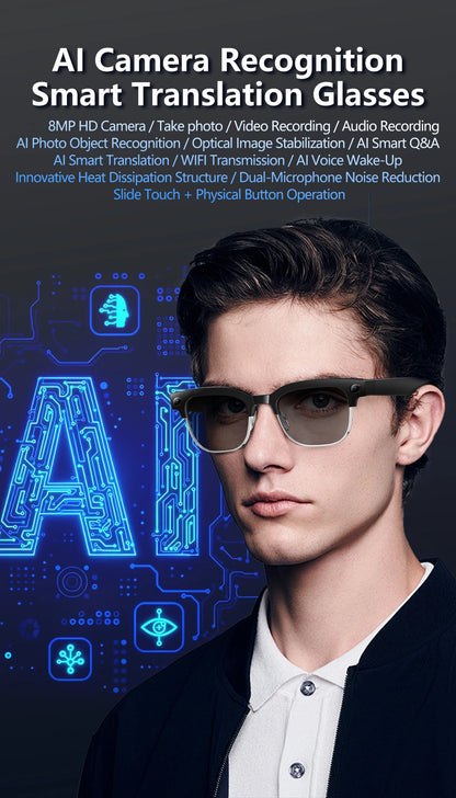 AI Smart Translation Smart Glasses 8 Million HD Camera Optical Image Stabilization Dual Microphone Noise Reduction Smart Glasses