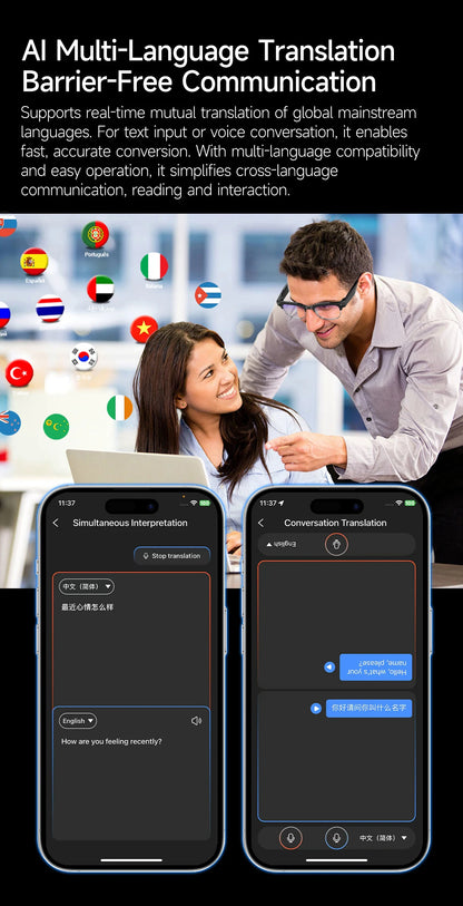 AI Smart Translation Smart Glasses 8 Million HD Camera Optical Image Stabilization Dual Microphone Noise Reduction Smart Glasses