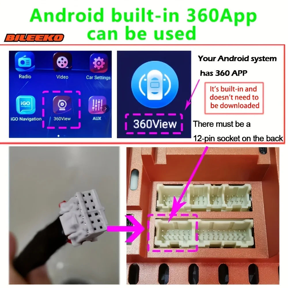 Car Camera, 360° Surround Bird View, Four Way Left/Right/Front/Rear View, AHD 1080P/720P, Universally Applicable