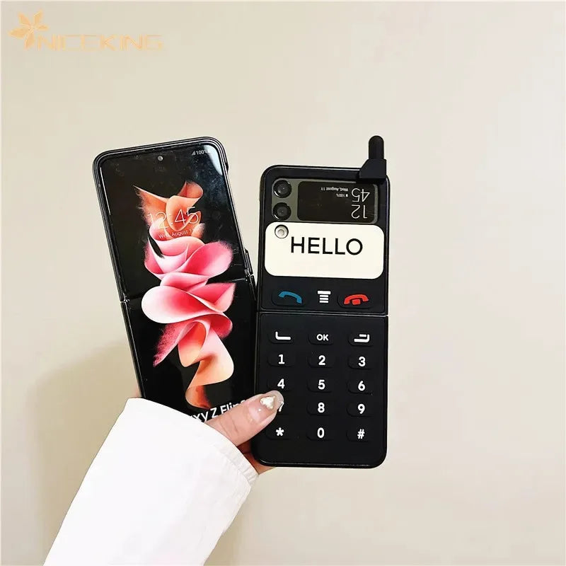 3D Antenna Game Boy Phone Case For Samsung Galaxy Z Flip 6 5 Luxury Hard Plastic Frame Silicone Cover For Samsung Z Flip 3 4 5G