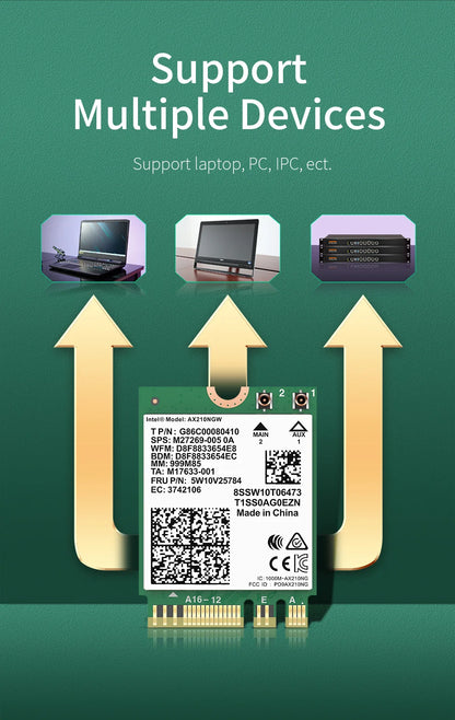 comfast Intel AX200/AX210 WiFi 6E 2.4GHz/5GHz/6GHz Network Adapter 5400Mbps Bluetooth 5.3 For Laptop Ultra-Low Latency M.2/NGFF