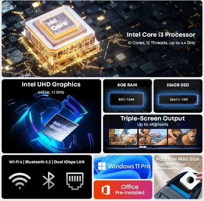 CHUWI LarkBox X Mini PC Intel Corei3-1220P 8GB RAM 256GB SSD Triple-Screen output Up to 4K Advanced Cooling System Wifi6 Mini PC