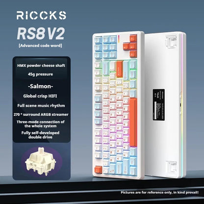 Riccks RS8 V2 Wireless Gaming Mechanical Keyboard Bluetooth 2.4G Wired 8000mAh RGB Hotswap Support QMK-VIA Keyboard for pc Gamer