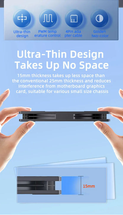 TEUCER UT-12015 PC Fan 120x120x15mm Slim FDB Bearing Case Fan with PWM Sharing Technology (PST), Quiet Motor, 800–2400 RPM